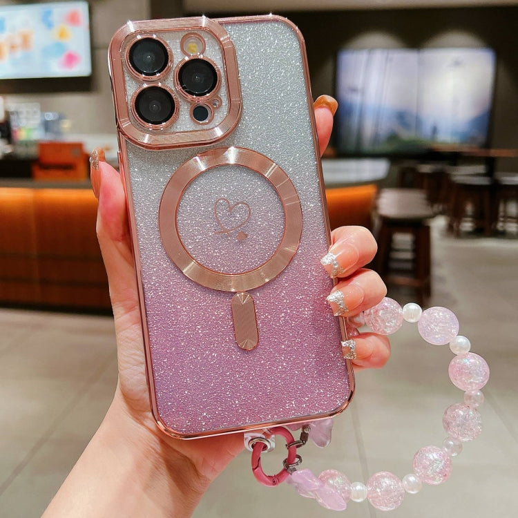 For iPhone 11 Pro Loves Gradient Glitter Bracelets Carbon Fiber Magsafe TPU Phone Case(Pink) - iPhone 11 Pro Cases by buy2fix | Online Shopping UK | buy2fix