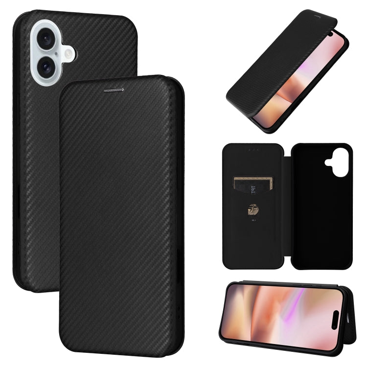 For iPhone 16 Plus Carbon Fiber Texture Flip Leather Phone Case(Black) - iPhone 16 Plus Cases by buy2fix | Online Shopping UK | buy2fix