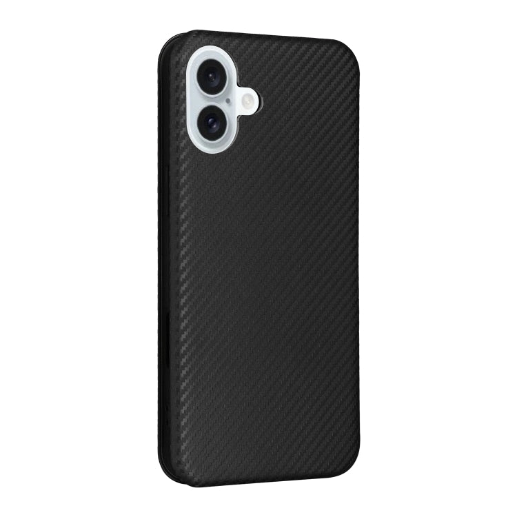 For iPhone 16 Plus Carbon Fiber Texture Flip Leather Phone Case(Black) - iPhone 16 Plus Cases by buy2fix | Online Shopping UK | buy2fix