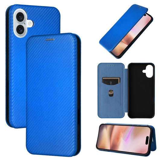 For iPhone 16 Plus Carbon Fiber Texture Flip Leather Phone Case(Blue) - iPhone 16 Plus Cases by buy2fix | Online Shopping UK | buy2fix