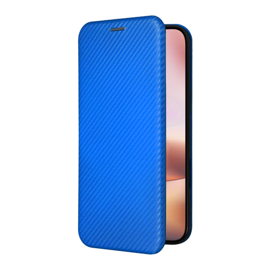 For iPhone 16 Carbon Fiber Texture Flip Leather Phone Case(Blue) by buy2fix