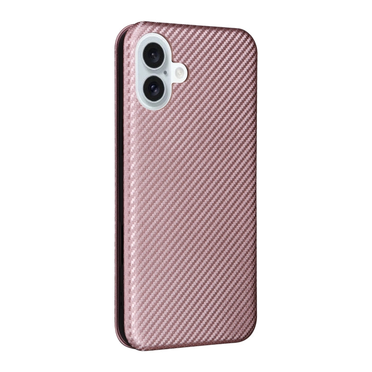 For iPhone 16 Carbon Fiber Texture Flip Leather Phone Case(Pink) - iPhone 16 Cases by buy2fix | Online Shopping UK | buy2fix