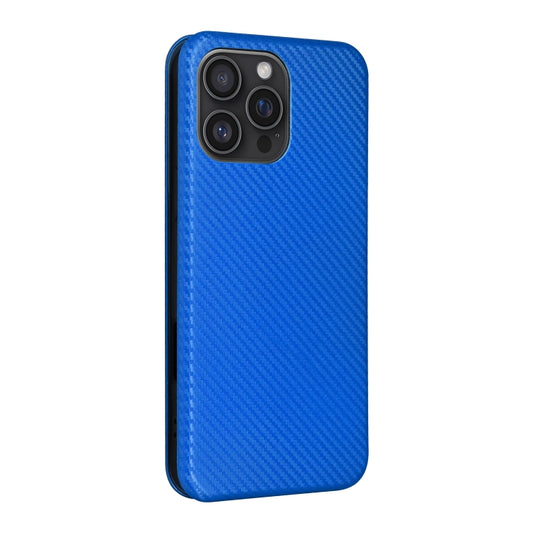 For iPhone 16 Pro Max Carbon Fiber Texture Flip Leather Phone Case(Blue) by buy2fix