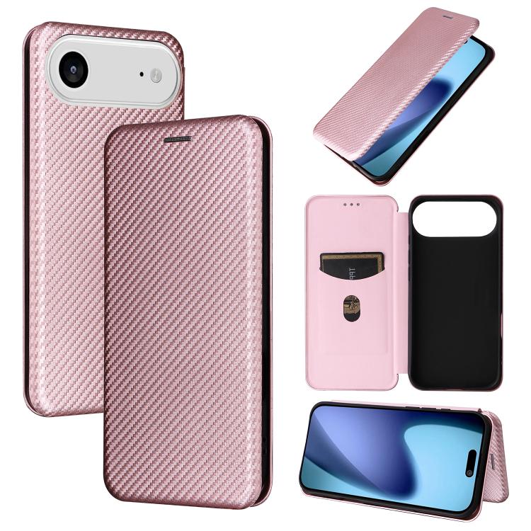 For iPhone Air Carbon Fiber Texture Flip Leather Phone Case(Pink) - iPhone Air Cases by buy2fix | Online Shopping UK | buy2fix