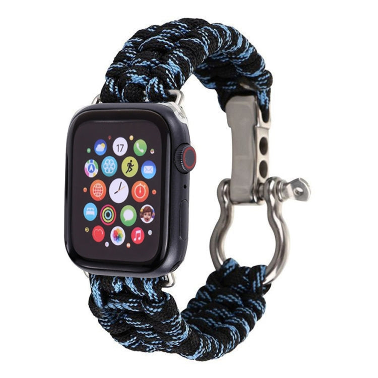 For Apple Watch Ultra 49mm&Watch Ultra 2 49mm / Series 9&8&7 45mm / SE 3&SE 2&6&SE&5&4 44mm / 3&2&1 42mm Umbrella Cord Nylon Braided Watch Band(Blue Black) - Watch Bands by buy2fix | Online Shopping UK | buy2fix