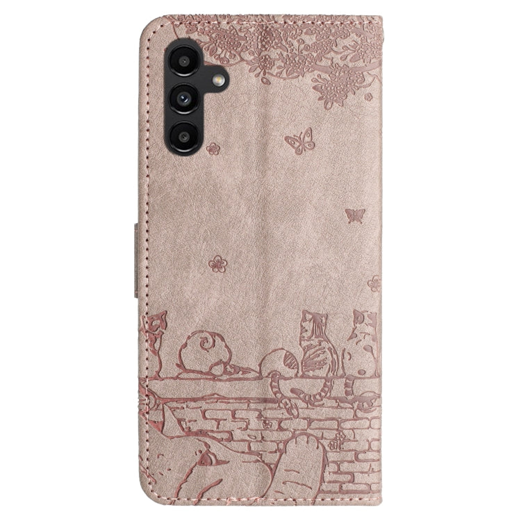 For Samsung Galaxy S25+ 5G Cat Embossing Pattern Leather Phone Case with Lanyard(Grey) - Galaxy S25+ 5G Cases by buy2fix | Online Shopping UK | buy2fix