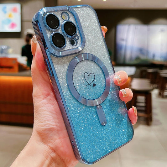 For iPhone 15 Pro Loves Gradient Glitter Carbon Fiber Magsafe TPU Phone Case(Blue) by buy2fix