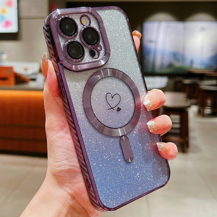 For iPhone 12 Pro Max Loves Gradient Glitter Carbon Fiber Magsafe TPU Phone Case(Purple) - iPhone 12 Pro Max Cases by buy2fix | Online Shopping UK | buy2fix