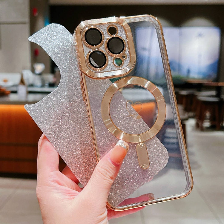 For iPhone 15 Pro Loves Gradient Glitter Carbon Fiber Magsafe TPU Phone Case(Gold) by buy2fix
