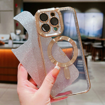 For iPhone 15 Pro Loves Gradient Glitter Carbon Fiber Magsafe TPU Phone Case(Gold) by buy2fix