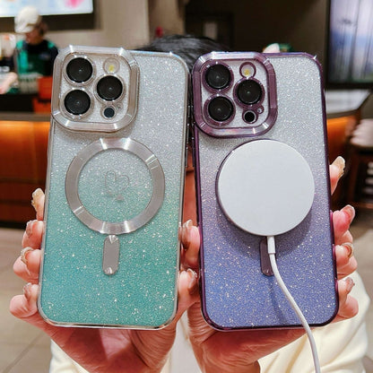 For iPhone 15 Pro Loves Gradient Glitter Carbon Fiber Magsafe TPU Phone Case(Gold) by buy2fix