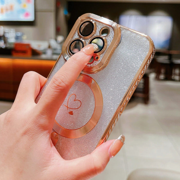 For iPhone 15 Pro Loves Gradient Glitter Carbon Fiber Magsafe TPU Phone Case(Gold) by buy2fix