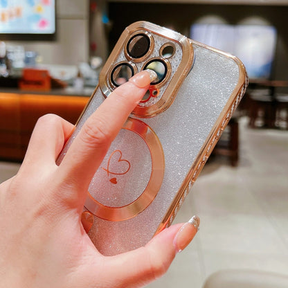 For iPhone 15 Pro Loves Gradient Glitter Carbon Fiber Magsafe TPU Phone Case(Gold) by buy2fix