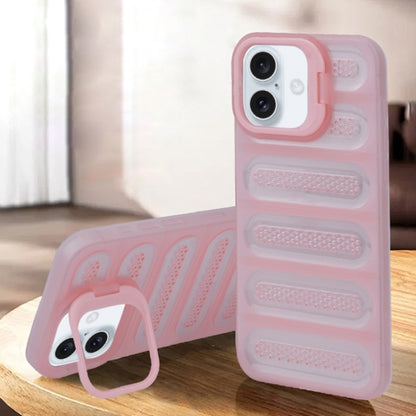 For iPhone 16 Plus Invisible Holder Cooling Phone Case(Transparent Pink) - iPhone 16 Plus Cases by buy2fix | Online Shopping UK | buy2fix