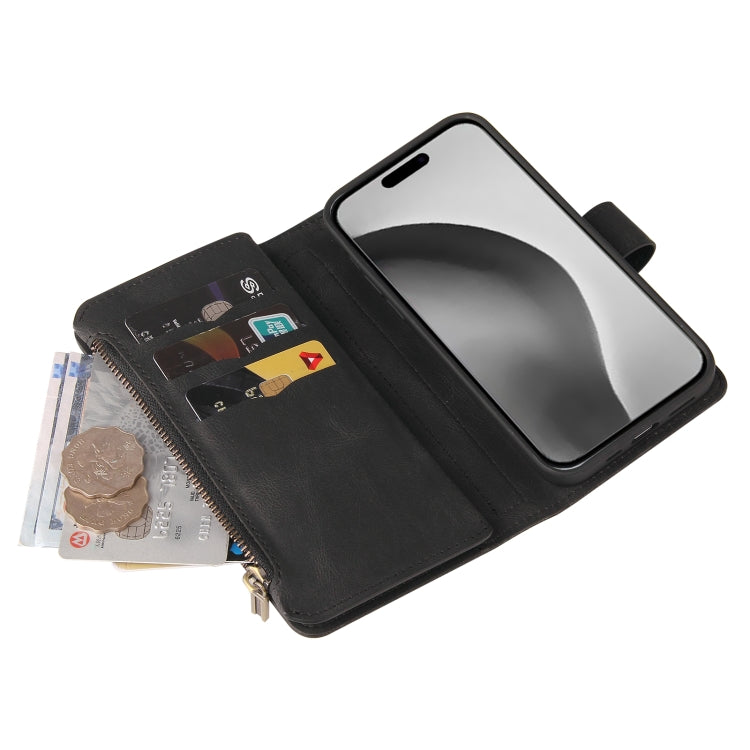 For iPhone 16 Pro Max Skin Feel Multi Card Slots Zipper Wallet Leather Phone Case(Black) - iPhone 16 Pro Max Cases by buy2fix | Online Shopping UK | buy2fix