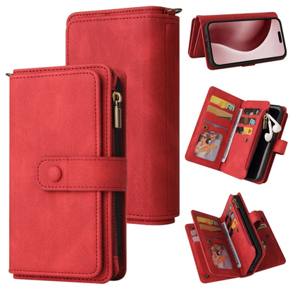 For iPhone 16 Pro Skin Feel Multi Card Slots Zipper Wallet Leather Phone Case(Red) - iPhone 16 Pro Cases by buy2fix | Online Shopping UK | buy2fix
