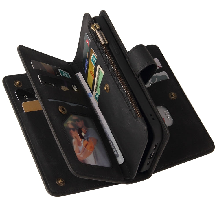 For iPhone 16 Pro Skin Feel Multi Card Slots Zipper Wallet Leather Phone Case(Black) - iPhone 16 Pro Cases by buy2fix | Online Shopping UK | buy2fix