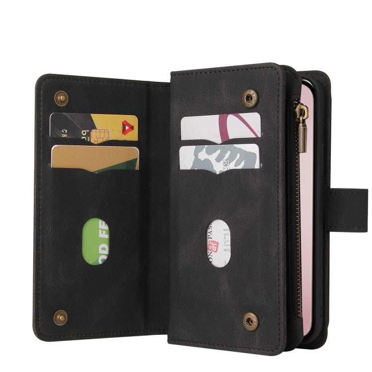 For iPhone 16 Pro Skin Feel Multi Card Slots Zipper Wallet Leather Phone Case(Black) - iPhone 16 Pro Cases by buy2fix | Online Shopping UK | buy2fix