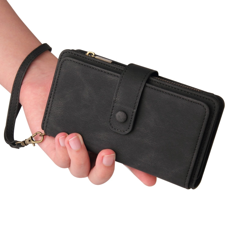 For iPhone 16 Pro Skin Feel Multi Card Slots Zipper Wallet Leather Phone Case(Black) - iPhone 16 Pro Cases by buy2fix | Online Shopping UK | buy2fix