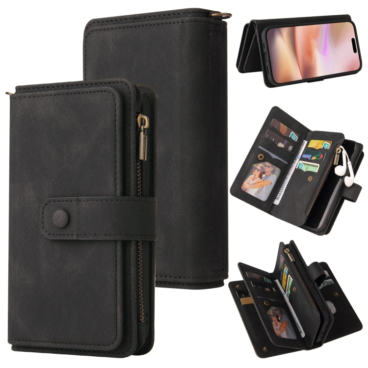For iPhone 16 Plus Skin Feel Multi Card Slots Zipper Wallet Leather Phone Case(Black) - iPhone 16 Plus Cases by buy2fix | Online Shopping UK | buy2fix