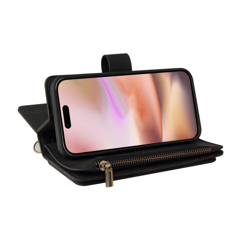For iPhone 16 Plus Skin Feel Multi Card Slots Zipper Wallet Leather Phone Case(Black) - iPhone 16 Plus Cases by buy2fix | Online Shopping UK | buy2fix