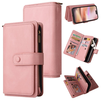 For iPhone 16 Plus Skin Feel Multi Card Slots Zipper Wallet Leather Phone Case(Pink) - iPhone 16 Plus Cases by buy2fix | Online Shopping UK | buy2fix