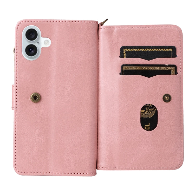 For iPhone 16 Plus Skin Feel Multi Card Slots Zipper Wallet Leather Phone Case(Pink) - iPhone 16 Plus Cases by buy2fix | Online Shopping UK | buy2fix