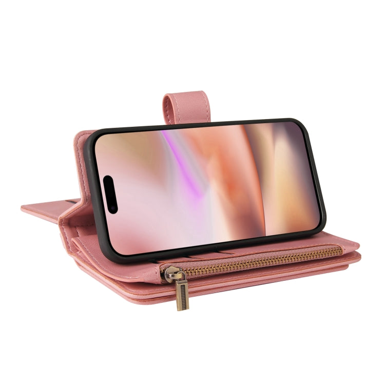 For iPhone 16 Plus Skin Feel Multi Card Slots Zipper Wallet Leather Phone Case(Pink) - iPhone 16 Plus Cases by buy2fix | Online Shopping UK | buy2fix