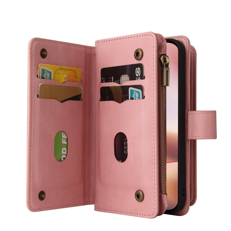 For iPhone 16 Plus Skin Feel Multi Card Slots Zipper Wallet Leather Phone Case(Pink) - iPhone 16 Plus Cases by buy2fix | Online Shopping UK | buy2fix