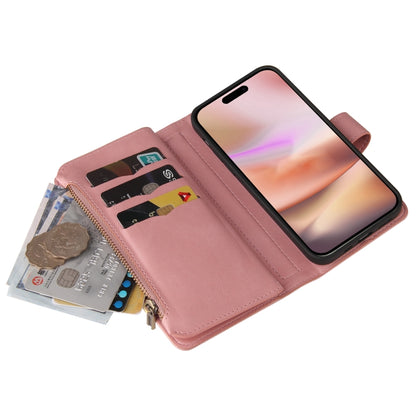 For iPhone 16 Plus Skin Feel Multi Card Slots Zipper Wallet Leather Phone Case(Pink) - iPhone 16 Plus Cases by buy2fix | Online Shopping UK | buy2fix