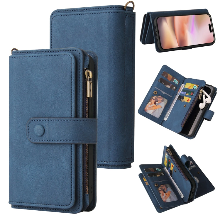 For iPhone 16 Plus Skin Feel Multi Card Slots Zipper Wallet Leather Phone Case(Blue) - iPhone 16 Plus Cases by buy2fix | Online Shopping UK | buy2fix