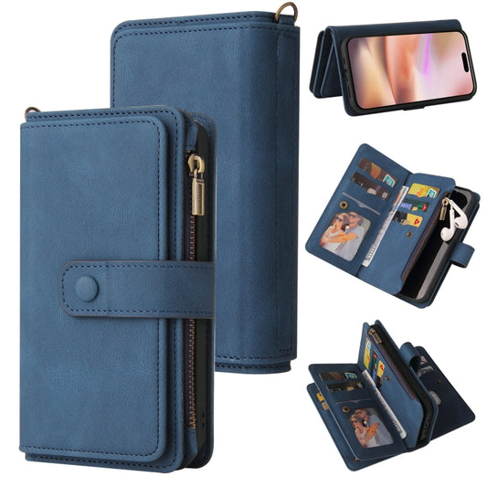 For iPhone 16 Plus Skin Feel Multi Card Slots Zipper Wallet Leather Phone Case(Blue) - iPhone 16 Plus Cases by buy2fix | Online Shopping UK | buy2fix