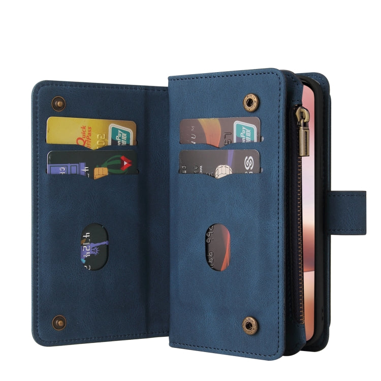 For iPhone 16 Plus Skin Feel Multi Card Slots Zipper Wallet Leather Phone Case(Blue) - iPhone 16 Plus Cases by buy2fix | Online Shopping UK | buy2fix