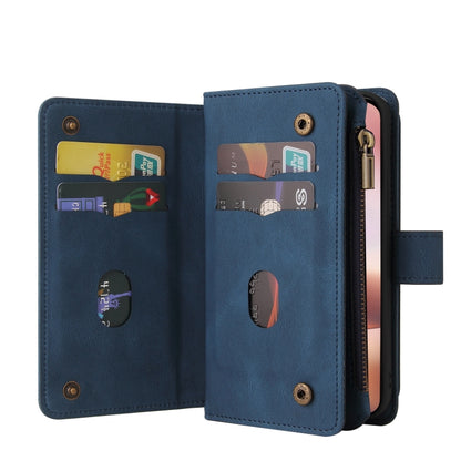 For iPhone 16 Plus Skin Feel Multi Card Slots Zipper Wallet Leather Phone Case(Blue) - iPhone 16 Plus Cases by buy2fix | Online Shopping UK | buy2fix