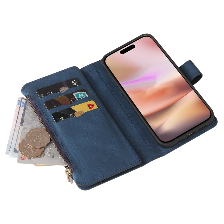 For iPhone 16 Plus Skin Feel Multi Card Slots Zipper Wallet Leather Phone Case(Blue) - iPhone 16 Plus Cases by buy2fix | Online Shopping UK | buy2fix