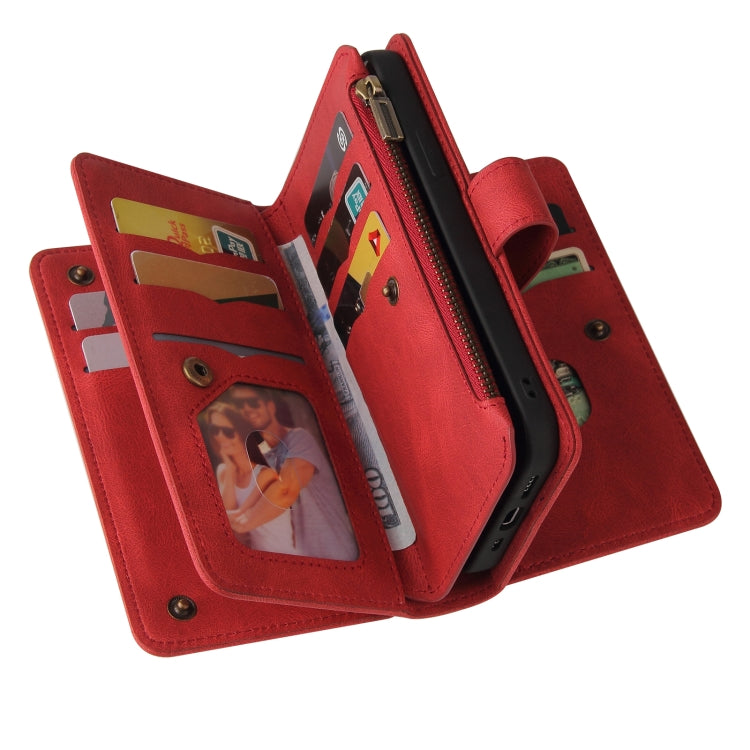 For iPhone 16 Skin Feel Multi Card Slots Zipper Wallet Leather Phone Case(Red) - iPhone 16 Cases by buy2fix | Online Shopping UK | buy2fix