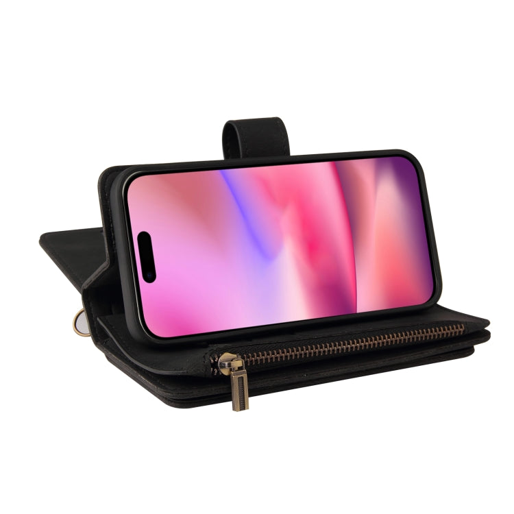 For iPhone 16 Skin Feel Multi Card Slots Zipper Wallet Leather Phone Case(Black) - iPhone 16 Cases by buy2fix | Online Shopping UK | buy2fix