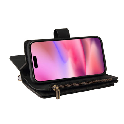 For iPhone 16 Skin Feel Multi Card Slots Zipper Wallet Leather Phone Case(Black) - iPhone 16 Cases by buy2fix | Online Shopping UK | buy2fix