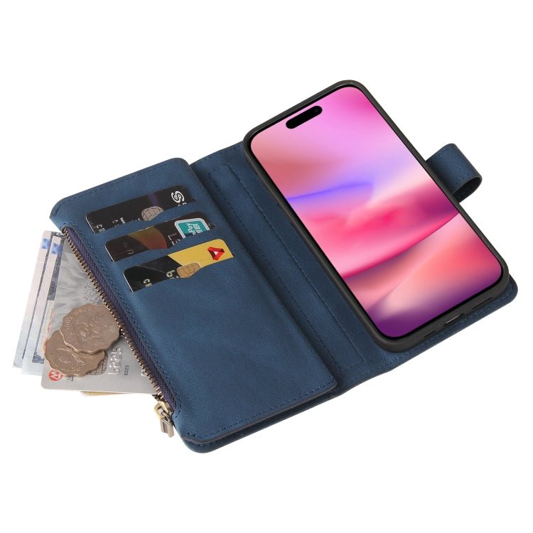 For iPhone 16 Skin Feel Multi Card Slots Zipper Wallet Leather Phone Case(Blue) - iPhone 16 Cases by buy2fix | Online Shopping UK | buy2fix