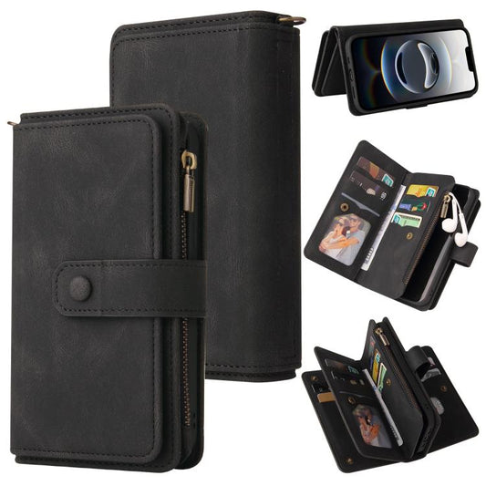 For iPhone 16e Skin Feel Multi Card Slots Zipper Wallet Leather Phone Case(Black) by buy2fix