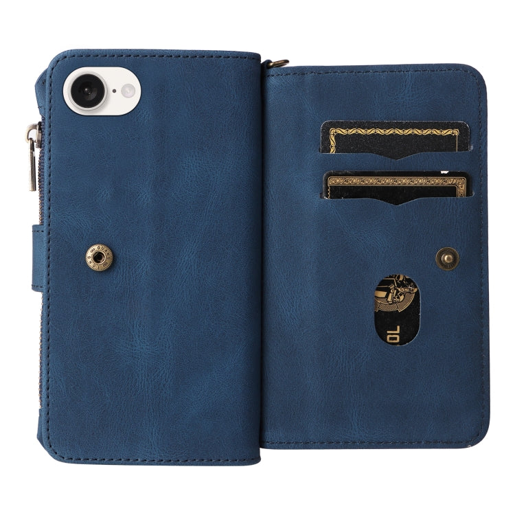 For iPhone 16e Skin Feel Multi Card Slots Zipper Wallet Leather Phone Case(Blue) by buy2fix