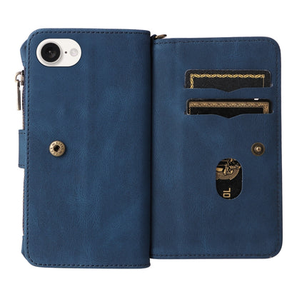 For iPhone 16e Skin Feel Multi Card Slots Zipper Wallet Leather Phone Case(Blue) by buy2fix