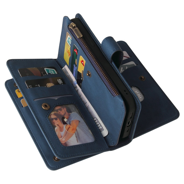 For iPhone 16e Skin Feel Multi Card Slots Zipper Wallet Leather Phone Case(Blue) by buy2fix