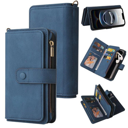For iPhone 16e Skin Feel Multi Card Slots Zipper Wallet Leather Phone Case(Blue) by buy2fix
