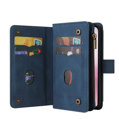 For iPhone 16e Skin Feel Multi Card Slots Zipper Wallet Leather Phone Case(Blue) by buy2fix