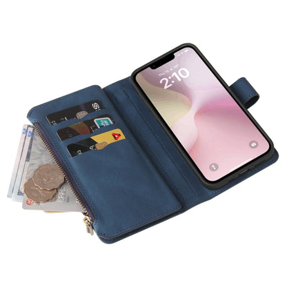 For iPhone 16e Skin Feel Multi Card Slots Zipper Wallet Leather Phone Case(Blue) by buy2fix