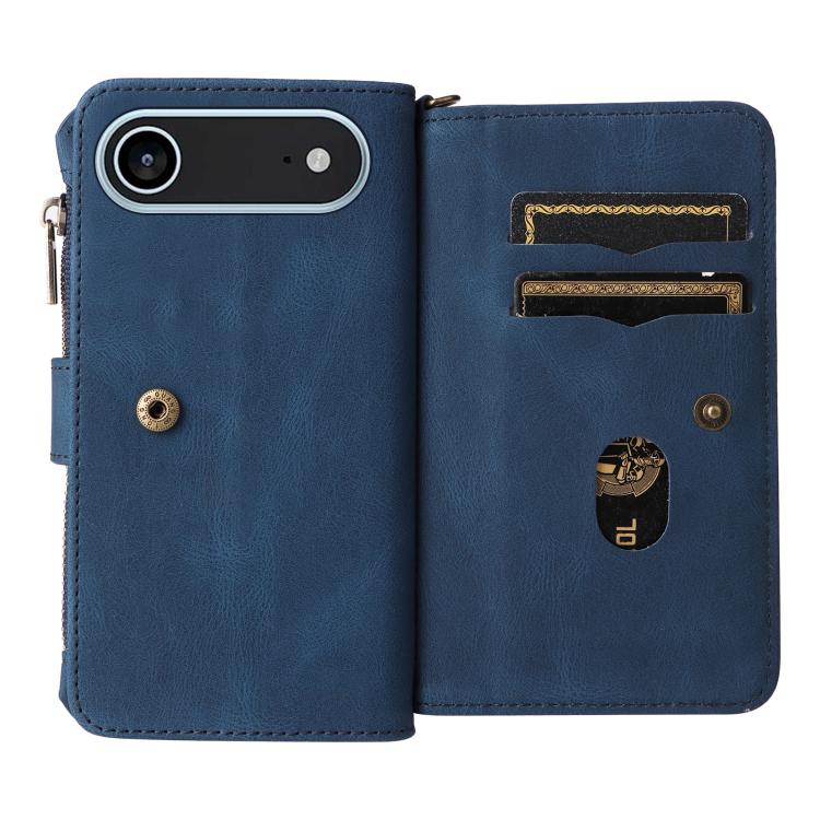 For iPhone Air Skin Feel Multi Card Slots Zipper Wallet Leather Phone Case(Blue) - iPhone Air Cases by buy2fix | Online Shopping UK | buy2fix