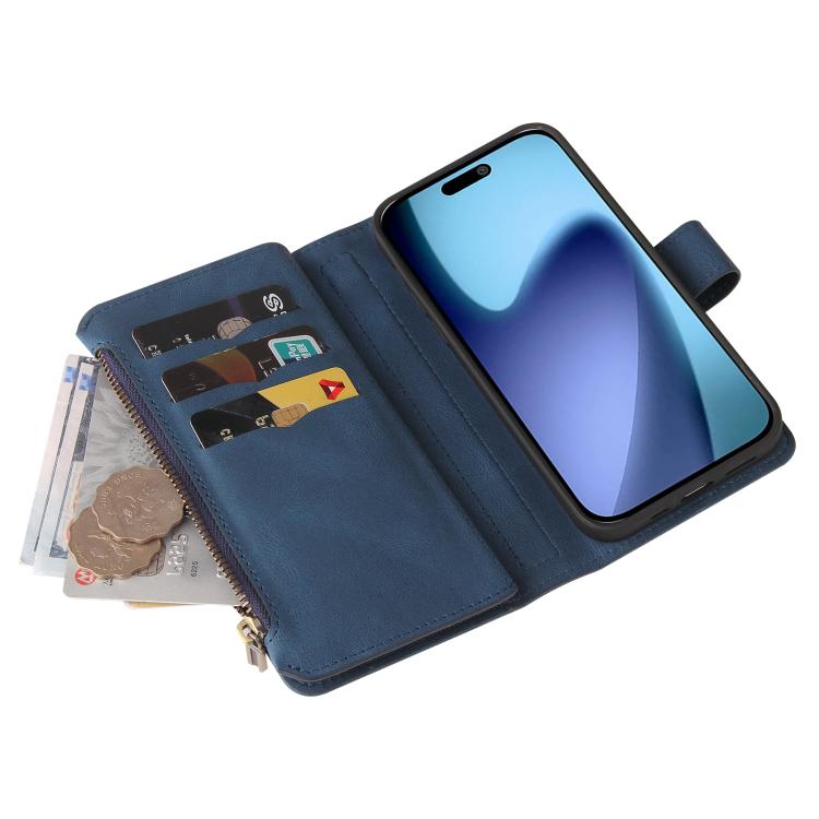 For iPhone Air Skin Feel Multi Card Slots Zipper Wallet Leather Phone Case(Blue) - iPhone Air Cases by buy2fix | Online Shopping UK | buy2fix
