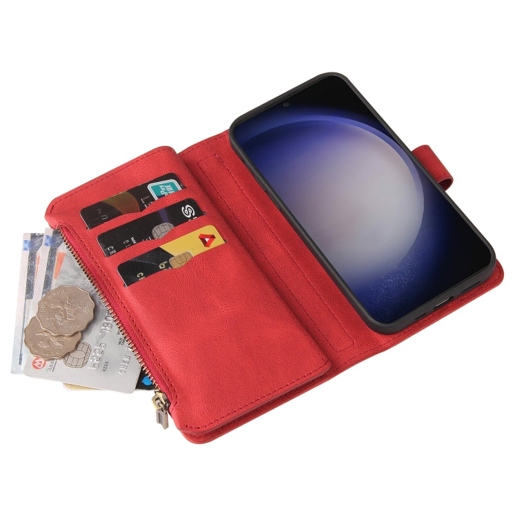 For Samsung Galaxy S25 / S24 5G Skin Feel Multi Card Slots Zipper Wallet Leather Phone Case(Red) by buy2fix