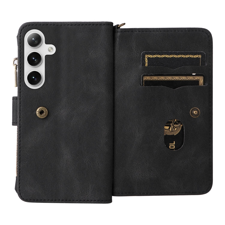 For Samsung Galaxy S25+ / S24+ 5G Skin Feel Multi Card Slots Zipper Wallet Leather Phone Case(Black) by buy2fix
